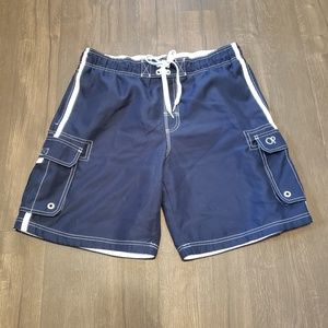 Men's OP Navy and White Cargo Swim Trunks